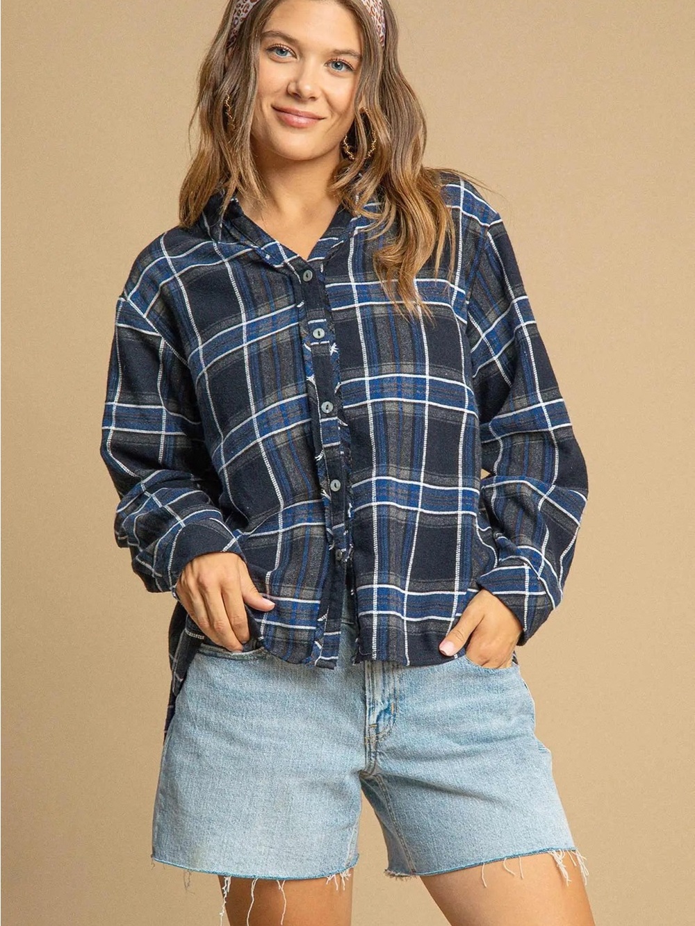 K8972 Checkered Button Down Shirt